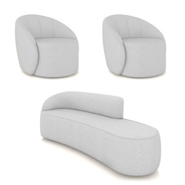 Imagem de Sofá 4 Lugares Orgânico 220cm Morgan E 2 Poltronas Lua Linho Cinza D03 - D'rossi