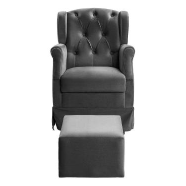 Imagem de Poltrona Cadeira De Amamentação Balanço E Puff Ternura Suede Chumbo