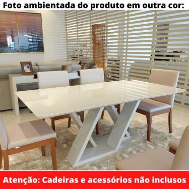 Imagem de Mesa De Jantar Livia Flora 180 Cm Retangular Borda Arredondada Madeira Laca Off White