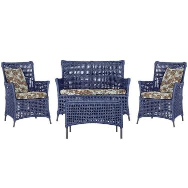 Imagem de Jogo Sofá E 2 Poltronas E Mesa Igapó Preta E6 Trama Original Azul