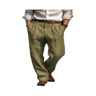 Imagem de Calças Longas Casuais De Algodão E Linho Para Homens, Respiráveis, Com