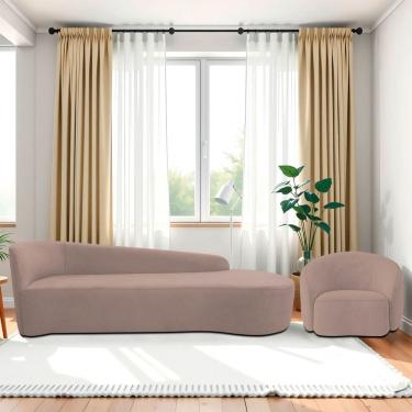 Imagem de Kit Divã Recamier Orgânico França 250cm Lado Direito E Poltrona Amore Linho Rosê