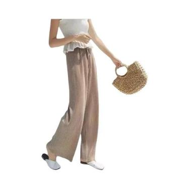 Imagem de Calça Feminina Soltinha Plissada - Perna Larga, Cintura Elástica e Tec