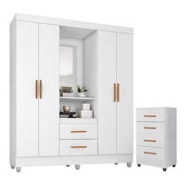 Imagem de Guarda Roupa Casal Capela com Cômoda 4 Gavetas Lite Branco Brilho - Mó