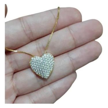 Imagem de Colar Corrente Pedra Zirconia Coração Semijoia Presente Mãe - De Castr