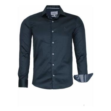 Imagem de Camisa Social Acetinado Amil Manga Longa Slim Elastano 1825, Preto, 6