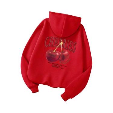 Imagem de Moletom Unissex De Hip Hop Com Capuz, Estampa Divertida De Cerejas E D