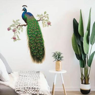 Imagem de Adesivo de parede 3D Peacock para decoração de sala de estar e quarto 