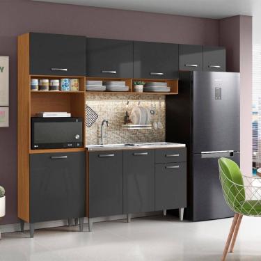 Imagem de Cozinha Compacta Aurora com Balcão 120cm com Pia e Cuba GhelPlus Cinamomo Grafite Aramóveis