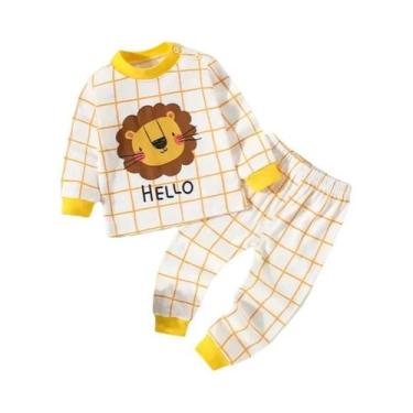 Imagem de Conjunto De Pijama Infantil De Algodão, Calças Longas, Tamanhos Médio 