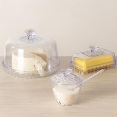 Imagem de Kit Queijeira Pequena Manteigueira Açucareiro Acrílico Glamour Mesa Po