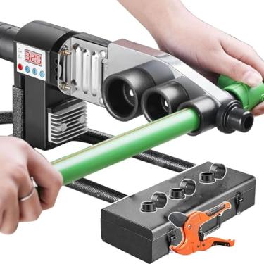 Imagem de Máquina de solda por fusão de tubo, máquina de solda de tubo de plástico, com/tesoura + kit de caixa, para soldagem (20-32mm/20-63mm) tubos ppr/pe/pp, 63#, 32#