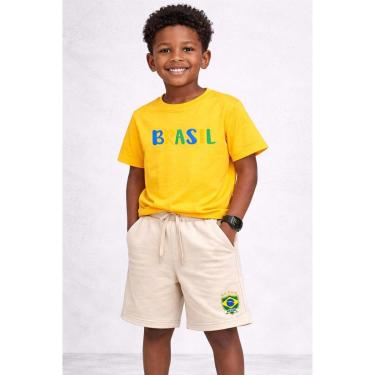 Imagem de Conjunto Infantil Brasil Kit Camiseta Short Moletinho Torcedor Copa Relogio Digital-Masculino