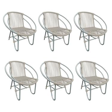 Imagem de Kit 6 Cadeiras Decorativa Julia Em Corda Náutica E Base Em Alumínio Cinza- Areia