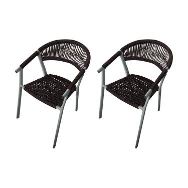 Imagem de Kit 2 Cadeiras Decorativa Joana Em Corda Náutica E Base Em Alumínio Cinza-marrom