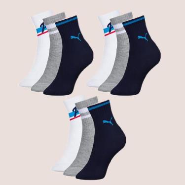 Imagem de Kit 9 Pares Meia Infantil Menino Cano Longo - Selene, P, Branco, Marin