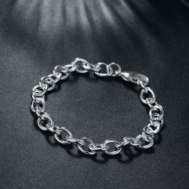 Imagem de Pulseira Banhada Prata 925 20cm Elos Corrente Feminina Folheada Luxo S
