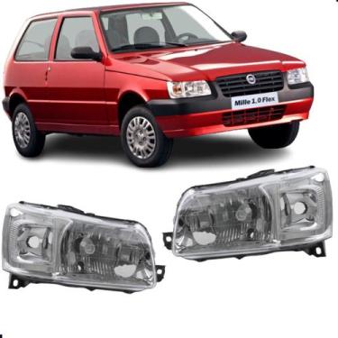 Imagem de Par Farol Fiat Uno Mille Fire Economy Cromado 2004 Até 2013 - JCV