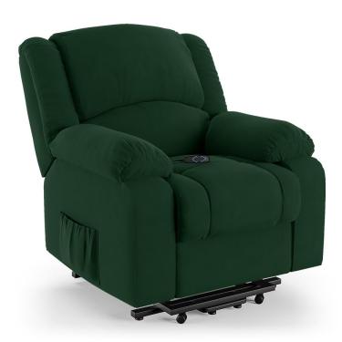 Imagem de Poltrona Do Papai Reclinável Pietra Elevação Lift Elétrico Fh9 Veludo Verde - Mpozenato
