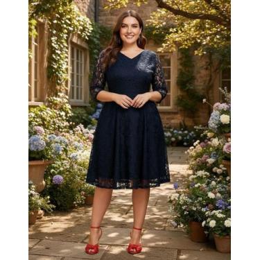 Imagem de Vestido Plus Size 36 Renda Batizado Festa Madrinha Civil Noite - Bella