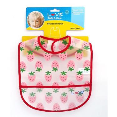Imagem de Babador de Plástico Com Bolso Fácil de vestir Love Morango