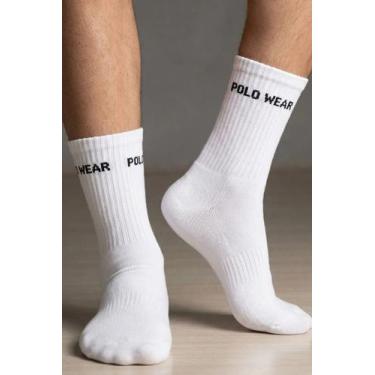 Imagem de Kit 3 Meias Masculinas Atoalhadas Cano Longo Polo Wear Branco, Branco,