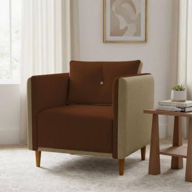 Imagem de Poltrona Decorativa Para Sala Recepção Consultório Aviv Luxo Corino e Linho