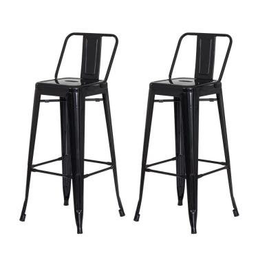 Imagem de Kit 2 Banquetas Tolix Iron com Encosto Preto Brilhante Industrial Aço Cozinha Bar Bistr...