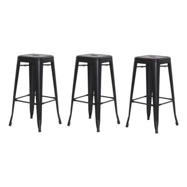 Imagem de Kit 3 Banquetas Tolix Iron Design Industrial Preto Fosco 76 cm Aço Cozinha Bar Bistrô B...