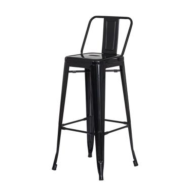 Imagem de Banqueta Tolix Iron com Encosto Preto Brilhante Industrial Aço Cozinha Bar Bistrô Bancada