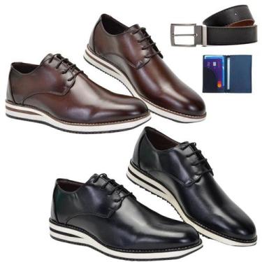 Imagem de Kit 2 Pares Sapato Social Casual Derby Oxford De Amarrar Com Carteira 