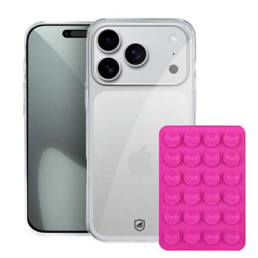 Imagem de Kit Capa case capinha Crystal Slim para iPhone 17 Pro + Ventosa - Rosa
