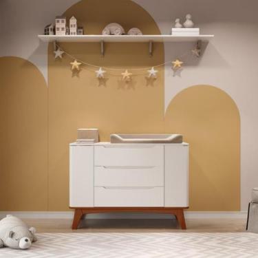 Imagem de Cômoda Infantil 3 Gavetas 2 Portas Sambalelê Branco/Mel - Divicar Móve