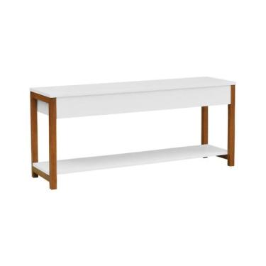 Imagem de Banco/Sapateira com Baú e 1 Prateleira Life Branco/Amêndoa - Decorise,