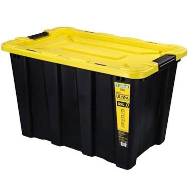 Imagem de Caixa Organizadora Grande Plástica Empilhável Tampa com Trava 55L Ferramentas Preto Ult...