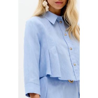 Imagem de Camisa Manga Longa Com Linho Pp P Marca Lança Perfume Azul tamanho:PP,