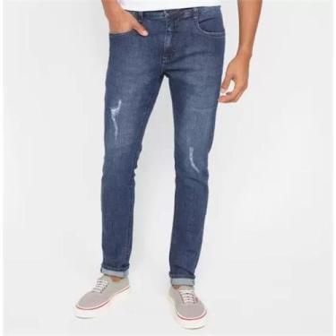 Imagem de Calca jeans skinny 5pckts stone puido azul escuro aramis, 46