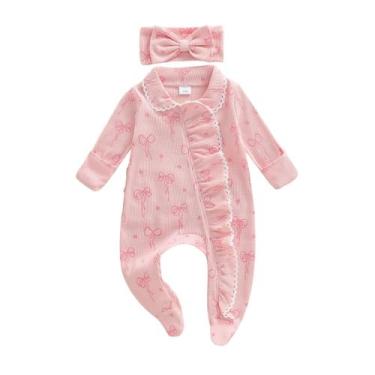Imagem de Macacão Outfit allshope Newborn Baby Girl com pés rosa 0-3M