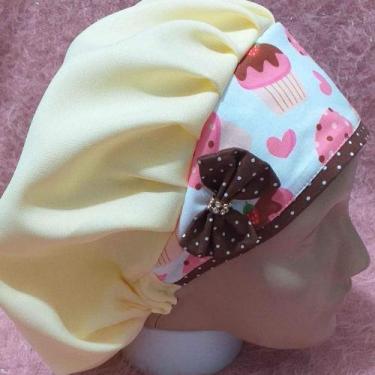 Imagem de Touca De Confeiteiro Algodão Tam P Amarela Com CupCakes - Maemura, Ama