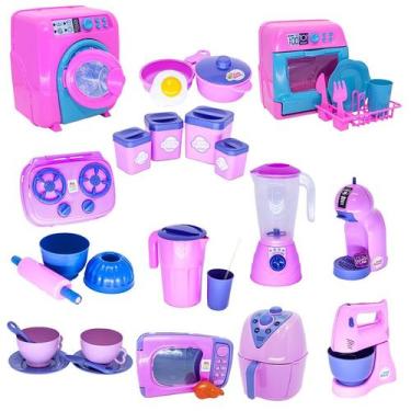Imagem de Kit Cozinha Infantil Eletro Fogão Xícara Forma Panela 33pç - Altimar