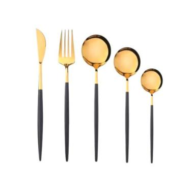 Imagem de Faqueiro 30 Peças Aço Inox Dourado Bicolor Cabo Slim Preto Saldão - Fu