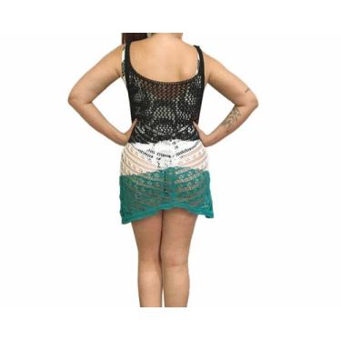 Imagem de Saída De Praia de tricot Tricô Vestido Curto Preto Com Verde Tamanho Ú