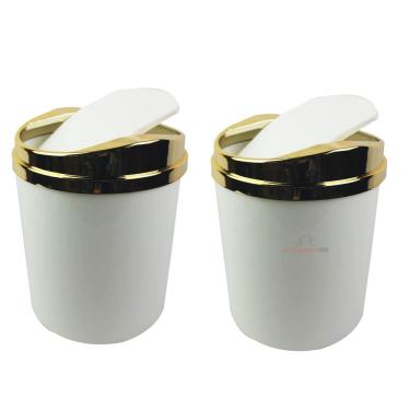 Imagem de Kit 2 Lixeiras 5 Litros Para Cozinha Banheiro Com Tampa Dourada Basculante Metalizada Plástica - AMZ