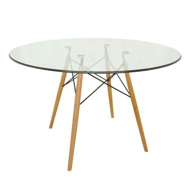 Imagem de Mesa Redonda Tampo Vidro e Base Madeira Eiffel Rivatti Móveis Vidro e madeira