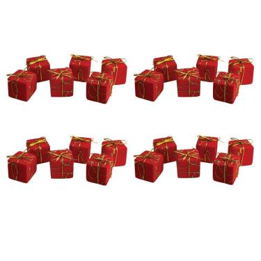 Imagem de Kit 24 Mini Presentes Decorados Natal Enfeite Árvore 3x3cm Vermelho e Dourado - Yangzi