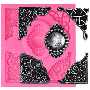 Imagem de Funshowcase Camafeu com molde de silicone para fondant de pergaminho curlicues para artesanato em açúcar, decoração de bolos, chocolate, pastelaria, decoração de biscoitos, joias, argila de polímero, resina epóxi, projetos de artesanato