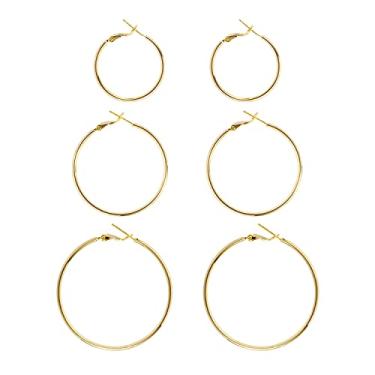 Imagem de DAILY VIBES Brincos de argola grandes de ouro 14 k para mulheres, modernos, hipoalergênicos, com laço fino, 925, banhados a prata, 3 pares