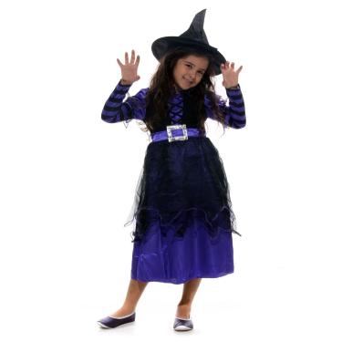 Imagem de Fantasia Bruxa Roxa Longa Infantil com Chapéu - Halloween
 P