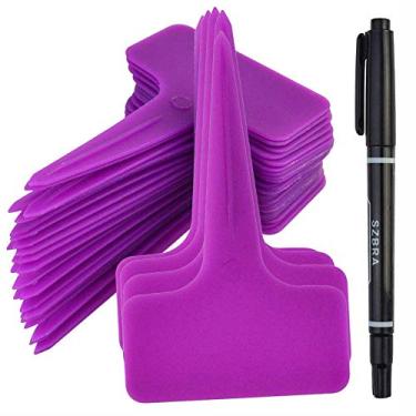 Imagem de Ameolale 200 peças Etiquetas de Plantas de Jardim de Viveiro - Etiquetas de Plantas em Vaso Impermeáveis Marcadores de Sementes Reutilizáveis Estacas Tipo T - Ecológicas para Estufa de Flores de Ervas e Vegetais (Roxo)