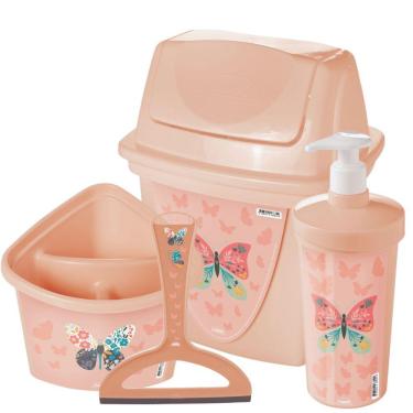 Imagem de Kit de pia para cozinha rosa borboletas Plasutil